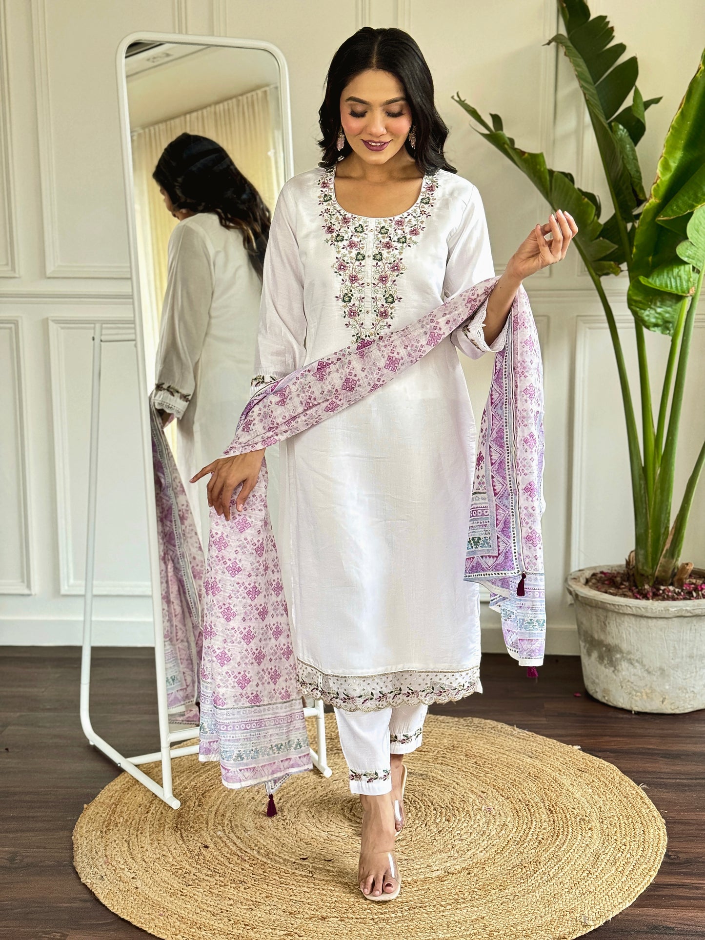 Partyware Kurti With Pant And Dupatta Set