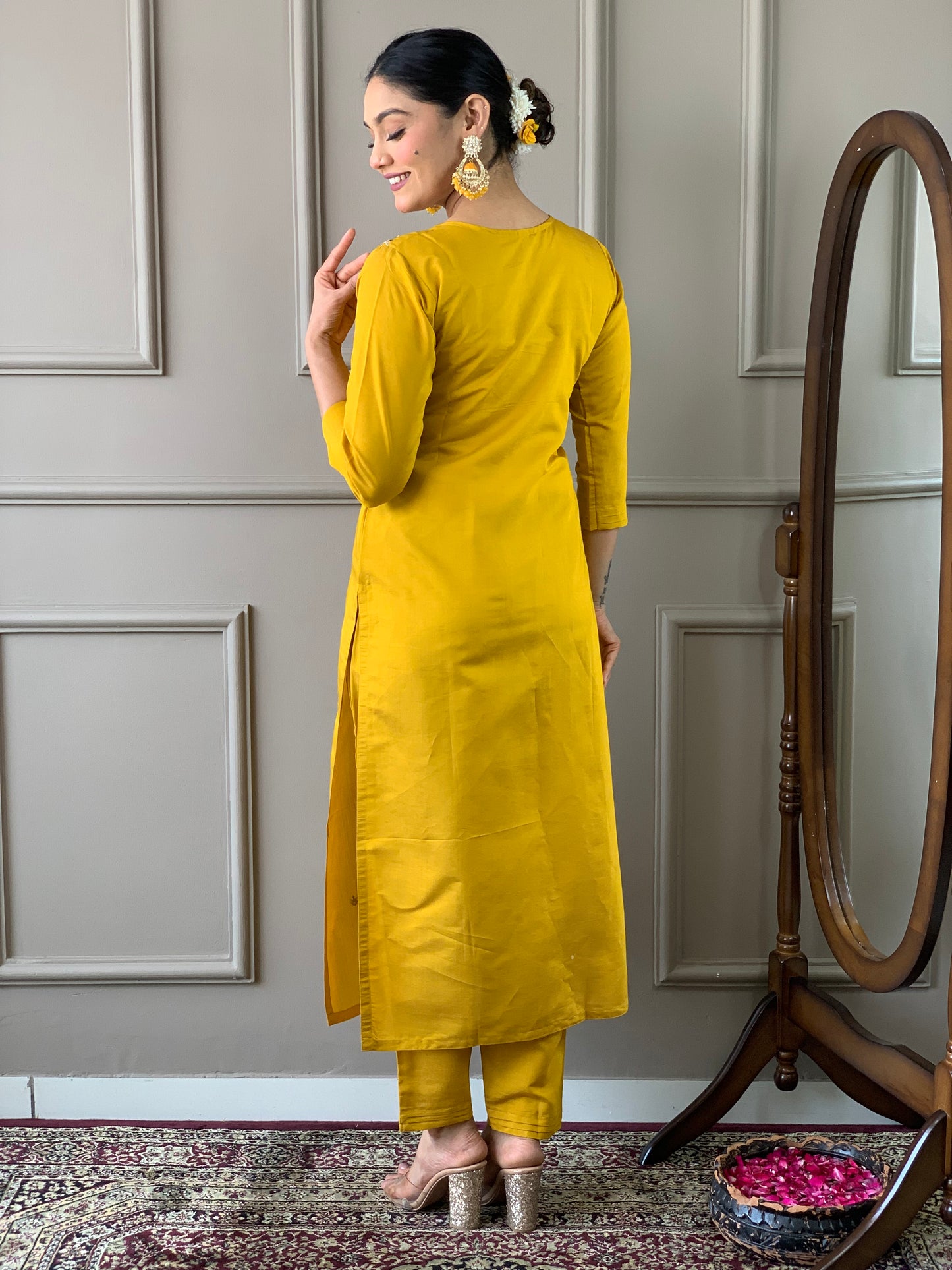 Attractive Yellow Kurti With Pant And Dupatta Set