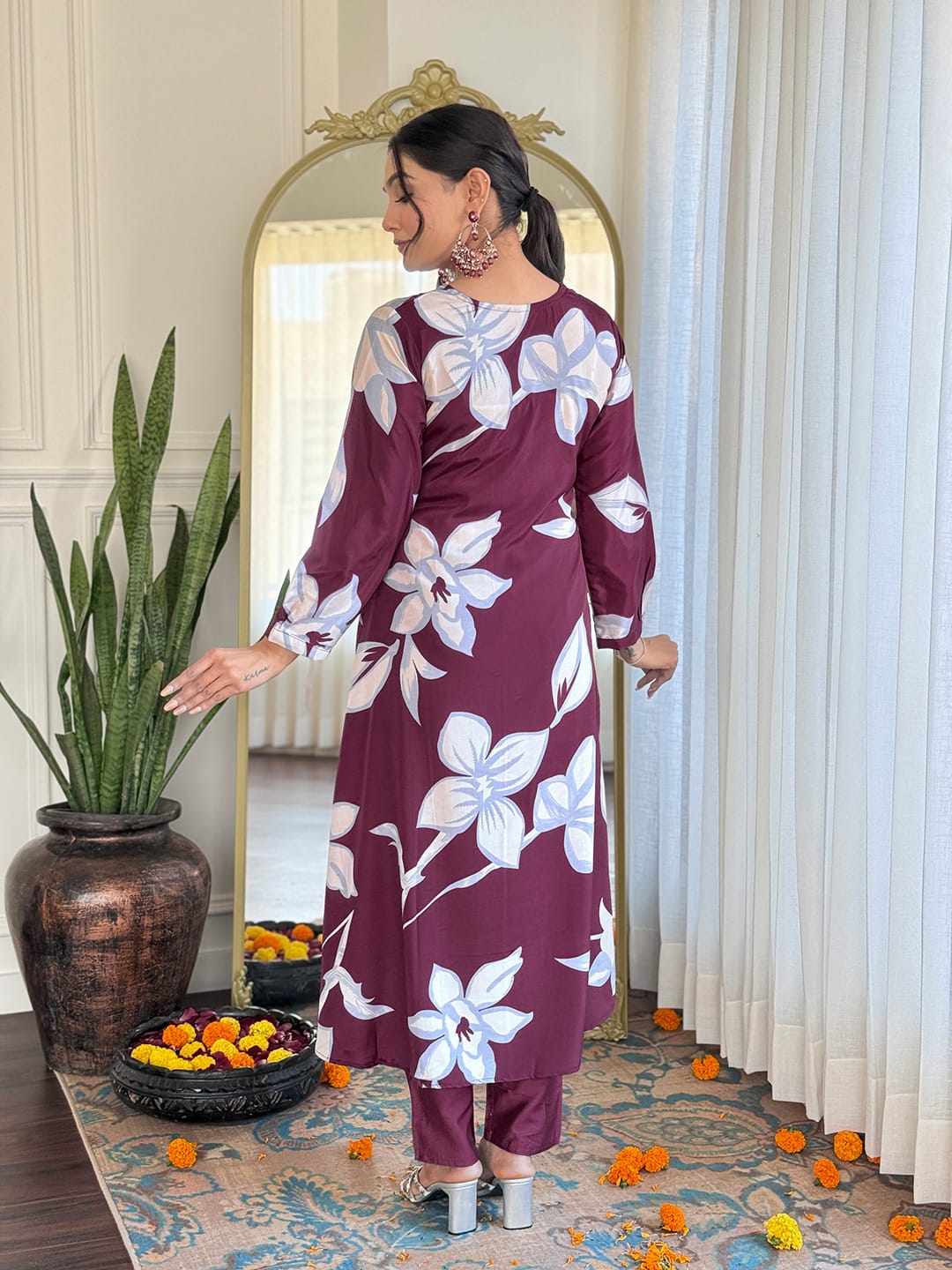 Dashing Maroon Kurti With Pant And Dupatta Set