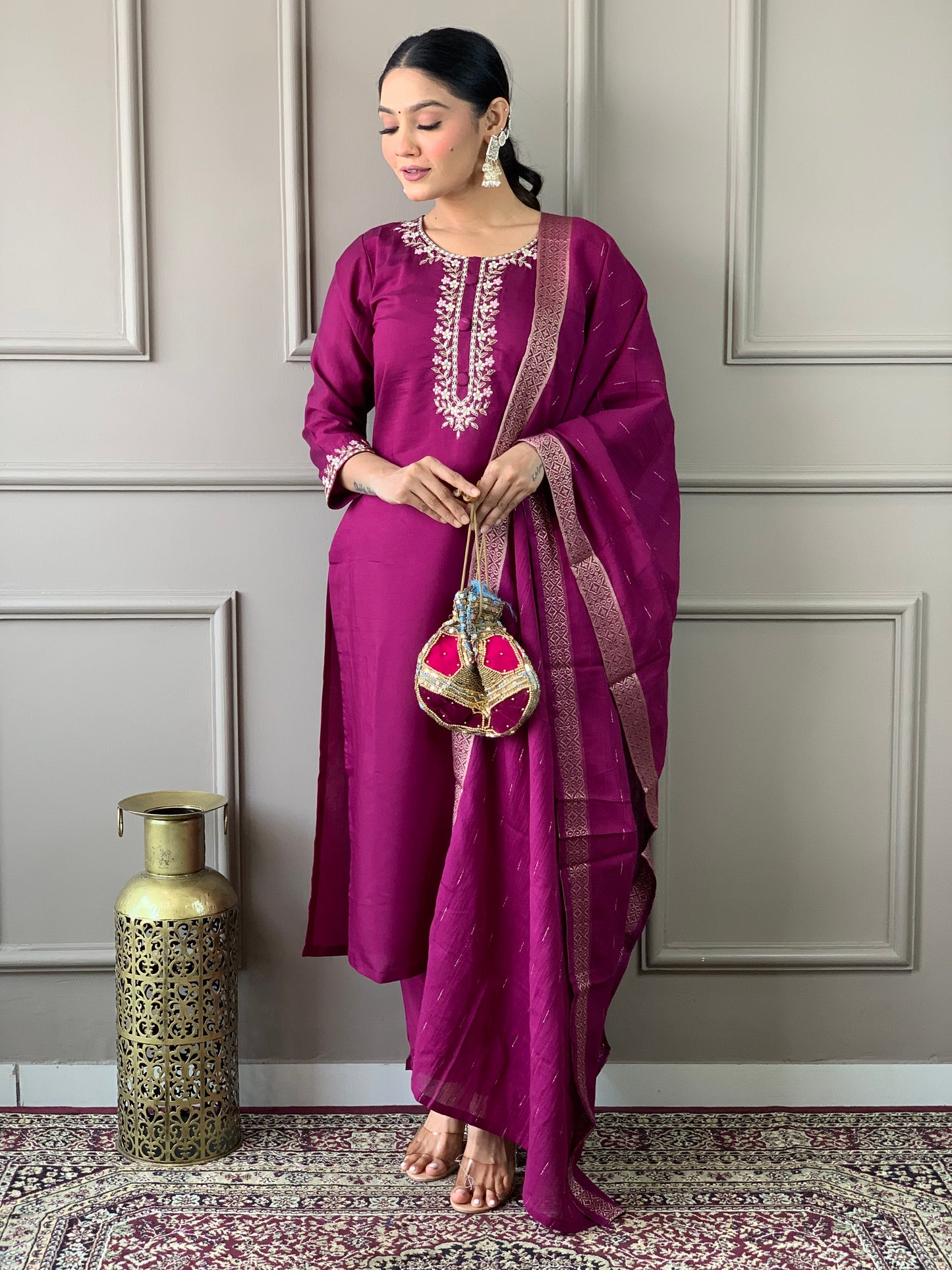 Designer Party Wear Pure Viscose Chanderi Silk Stitched Suit