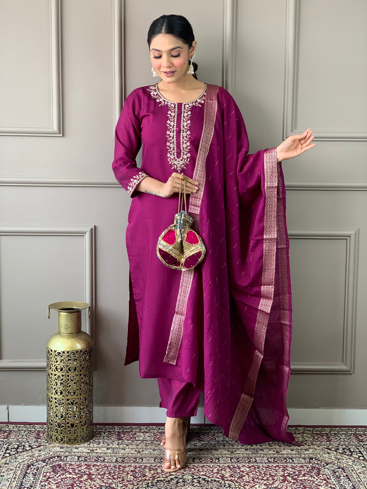 Designer Party Wear Pure Viscose Chanderi Silk Stitched Suit